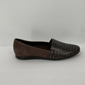 ECCO Touch 15 ballet flat shoe brown suede textured black slip-on women 39 8